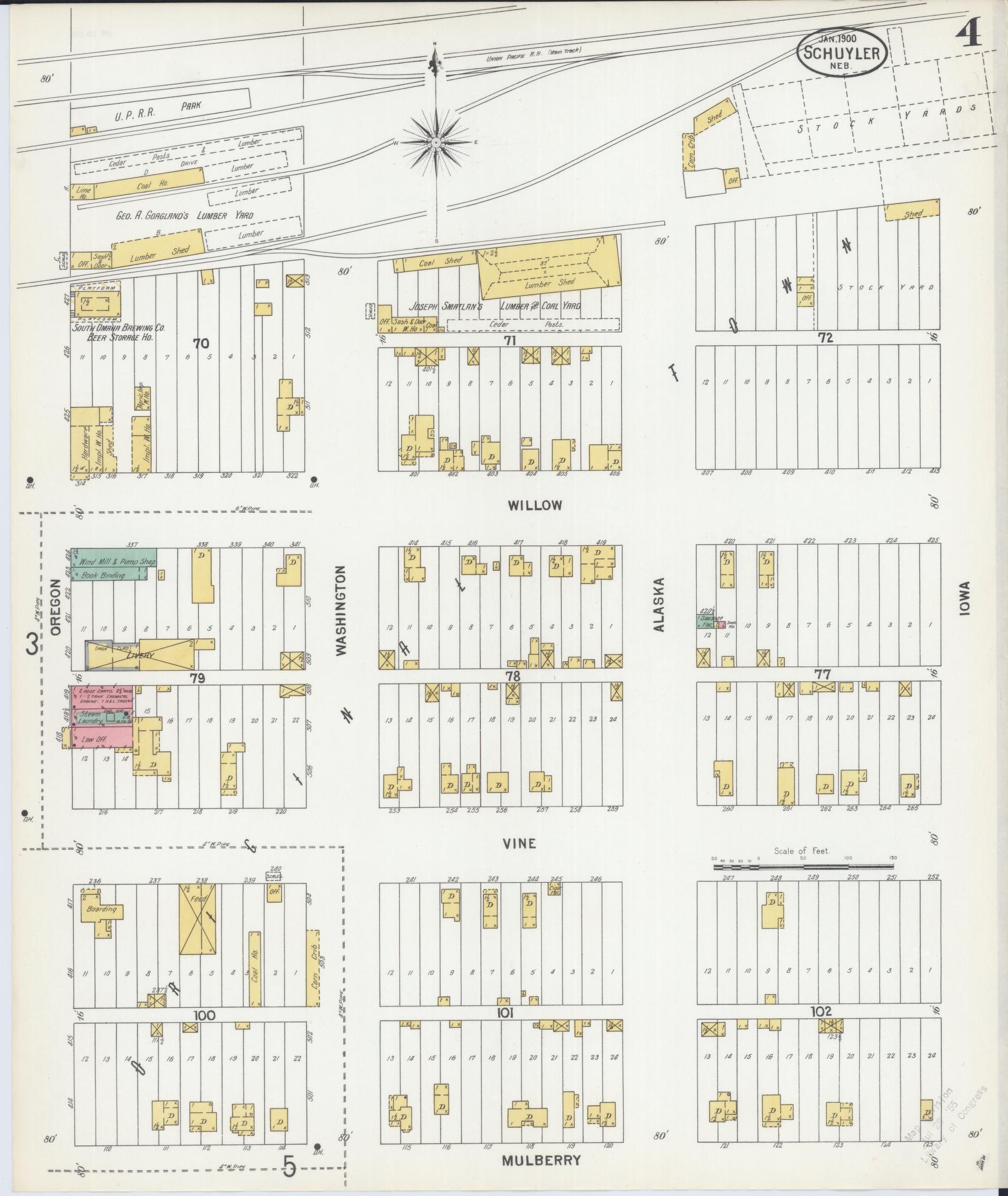 Sanborn Fire Insurance Map from Schuyler, Colfax County, Nebraska (1900), Sheet #0004 - Historic Sanborn Fire Insurance Map Print, vintage old map wall art, antique decor, genealogy gift, Nebraska Nebraska map
