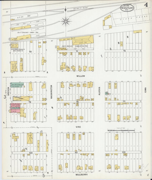 Sanborn Fire Insurance Map from Schuyler, Colfax County, Nebraska (1900), Sheet #0004 - Historic Sanborn Fire Insurance Map Print, vintage old map wall art, antique decor, genealogy gift, Nebraska Nebraska map