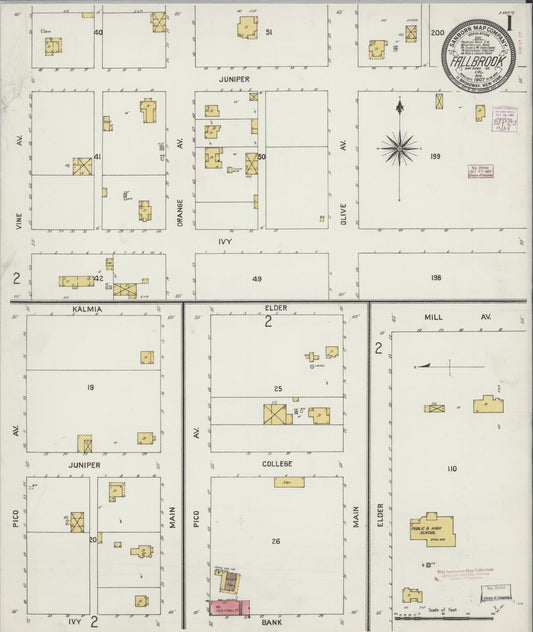 Sanborn Fire Insurance Map from Fallbrook, San Diego County, California (1907), Sheet #0001 - Historic Sanborn Fire Insurance Map Print, vintage old map wall art, antique decor, genealogy gift, California California map