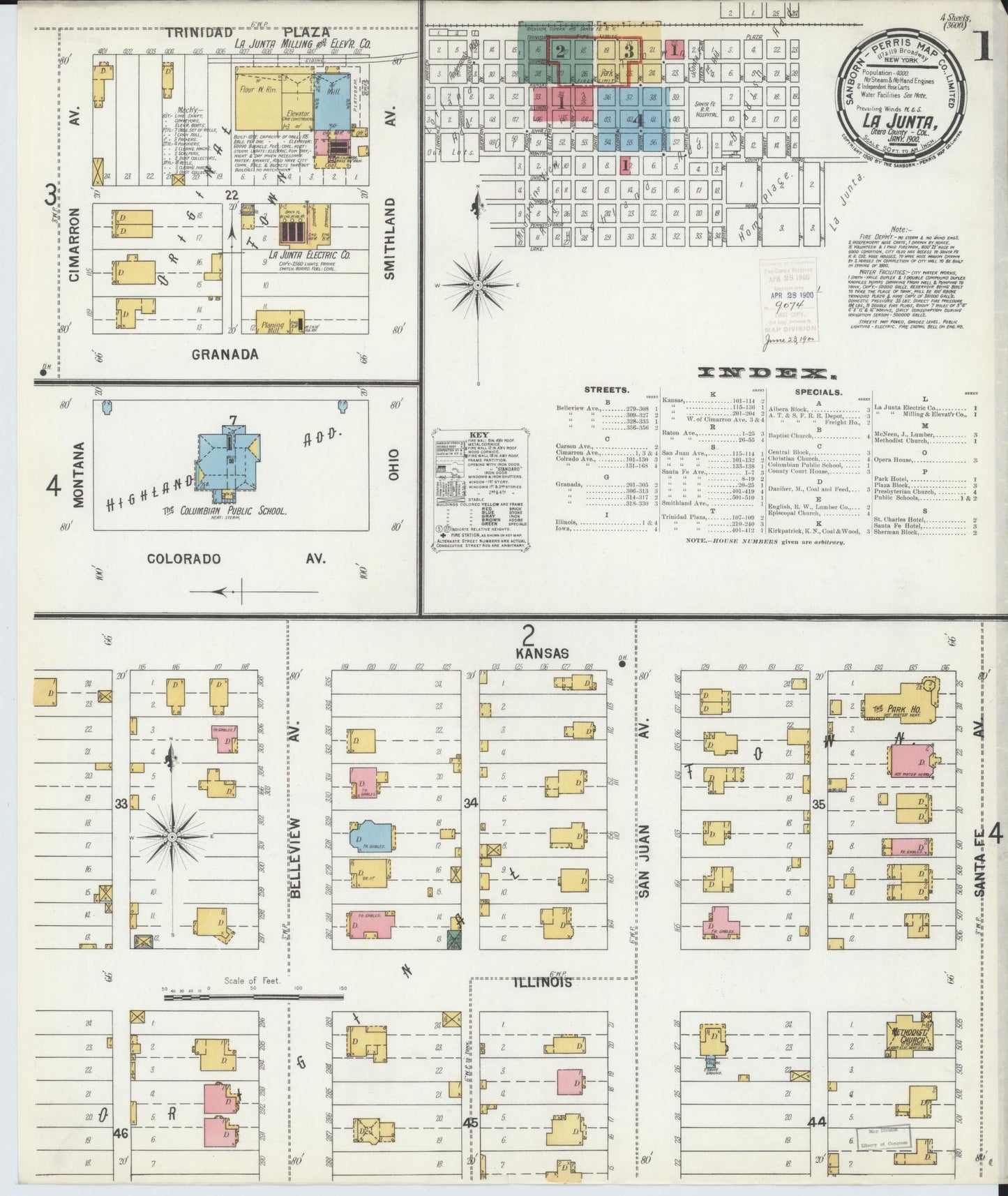 Sanborn Fire Insurance Map from La Junta, Otero County, Colorado (1900), Sheet #0001 - Historic Sanborn Fire Insurance Map Print, vintage old map wall art, antique decor, genealogy gift, Colorado Colorado map