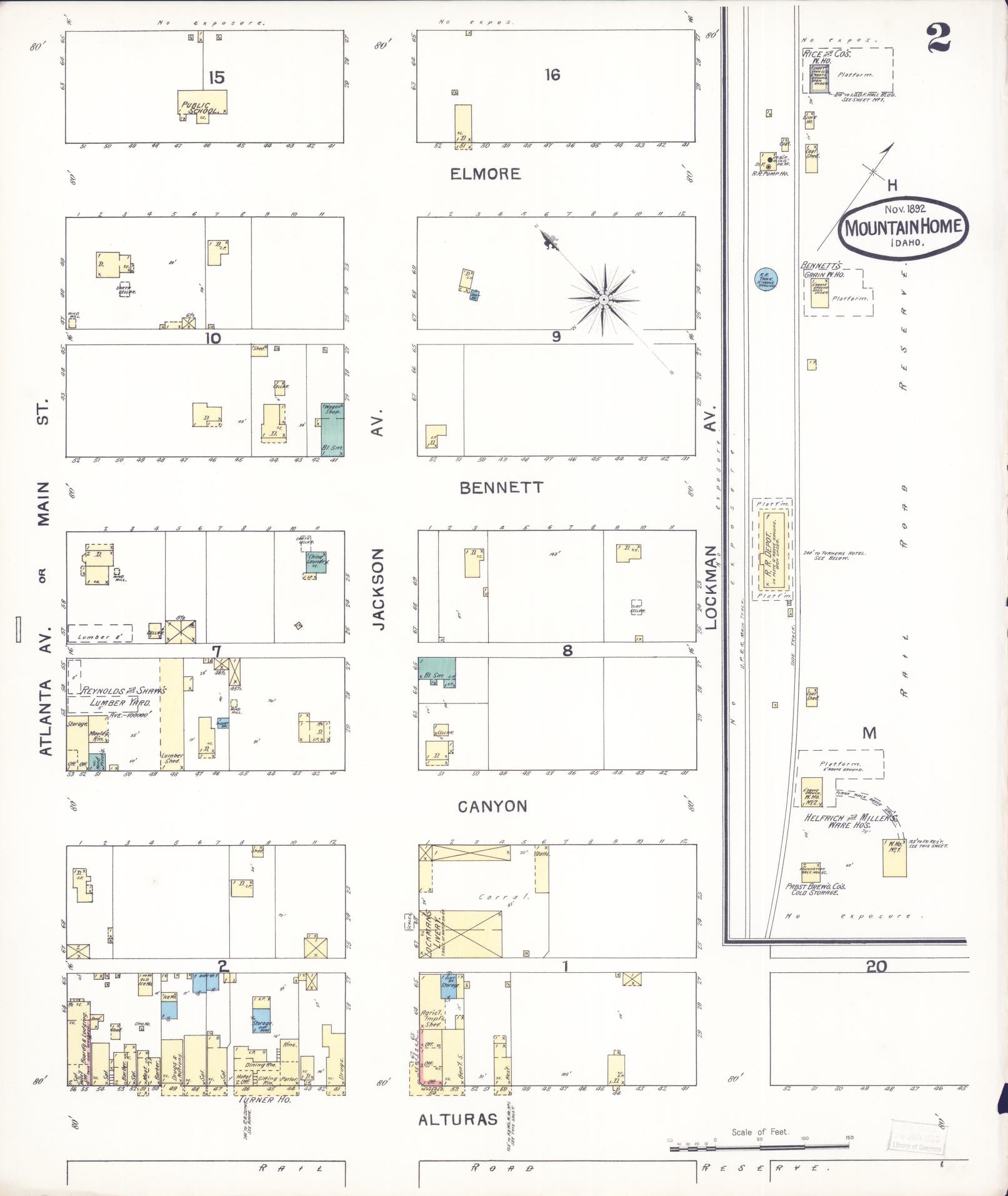 Sanborn Fire Insurance Map from Mountain Home, Elmore County, Idaho (1892), Sheet #0002 - Complete Map Set gallery image, historic Sanborn map, vintage wall art, Idaho Idaho