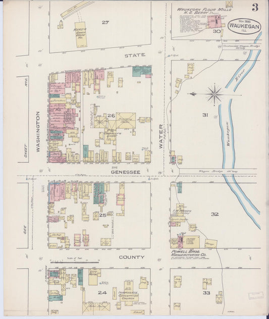 Sanborn Fire Insurance Map from Waukegan, Lake County, Illinois (1885), Sheet #0003 - Historic Sanborn Fire Insurance Map Print, vintage old map wall art, antique decor, genealogy gift, Illinois Illinois map