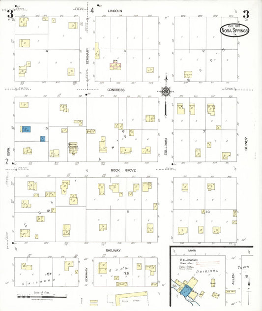 Sanborn Fire Insurance Map from Nora Springs, Floyd County, Iowa (1923), Sheet #0003 - Historic Sanborn Fire Insurance Map Print, vintage old map wall art
