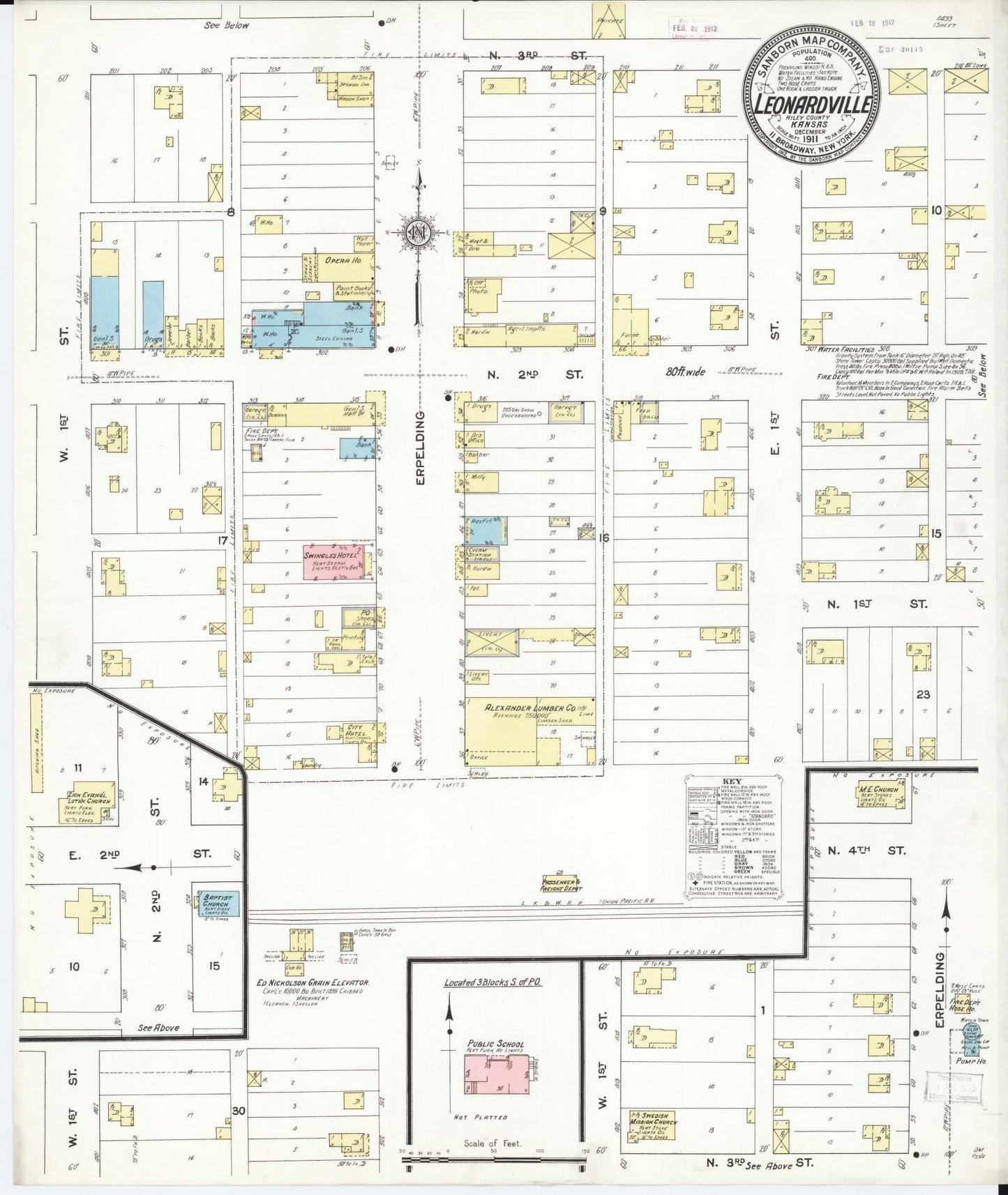 Sanborn Fire Insurance Map from Leonardville, Riley County, Kansas (1911), Sheet #0001 - Historic Sanborn Fire Insurance Map Print, vintage old map wall art, antique decor, genealogy gift, Kansas Kansas map