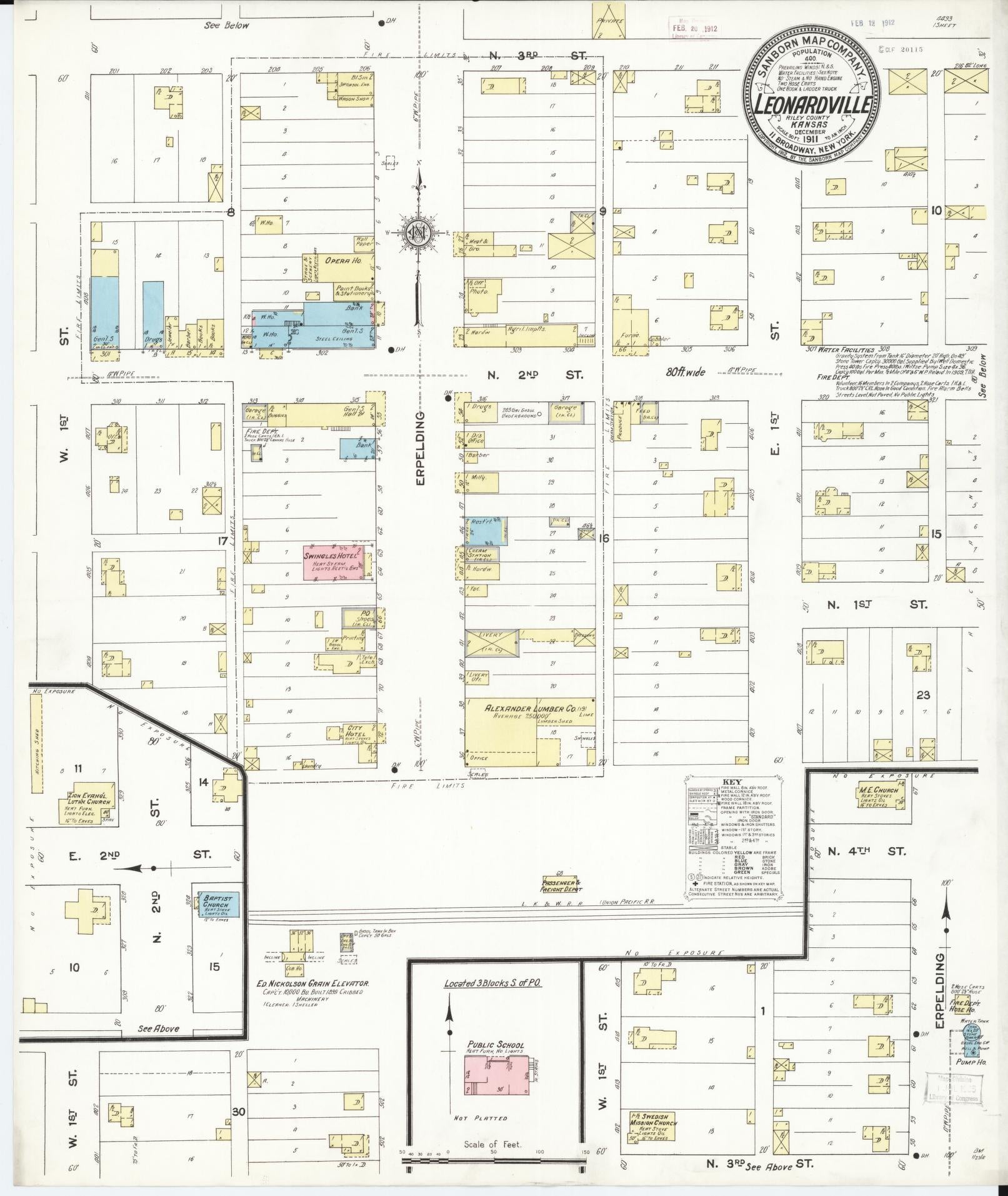Sanborn Fire Insurance Map from Leonardville, Riley County, Kansas (1911), Sheet #0001 - Historic Sanborn Fire Insurance Map Print, vintage old map wall art, antique decor, genealogy gift, Kansas Kansas map