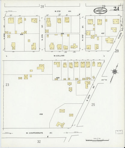 Sanborn Fire Insurance Map from Corsicana, Navarro County, Texas (1921), Sheet #0024 - Complete Map Set gallery image, historic Sanborn map, vintage wall art, Texas Texas
