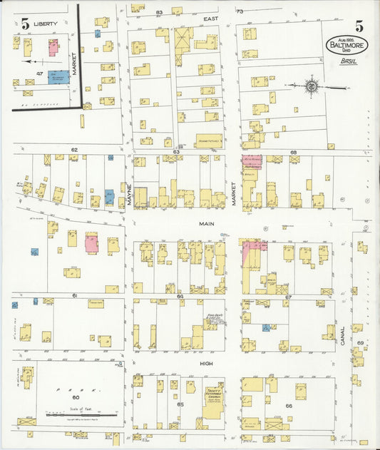 Sanborn Fire Insurance Map from Baltimore, Fairfield County, Ohio (1926), Sheet #0005 - Historic Sanborn Fire Insurance Map Print, vintage old map wall art, antique decor, genealogy gift, Ohio Ohio map