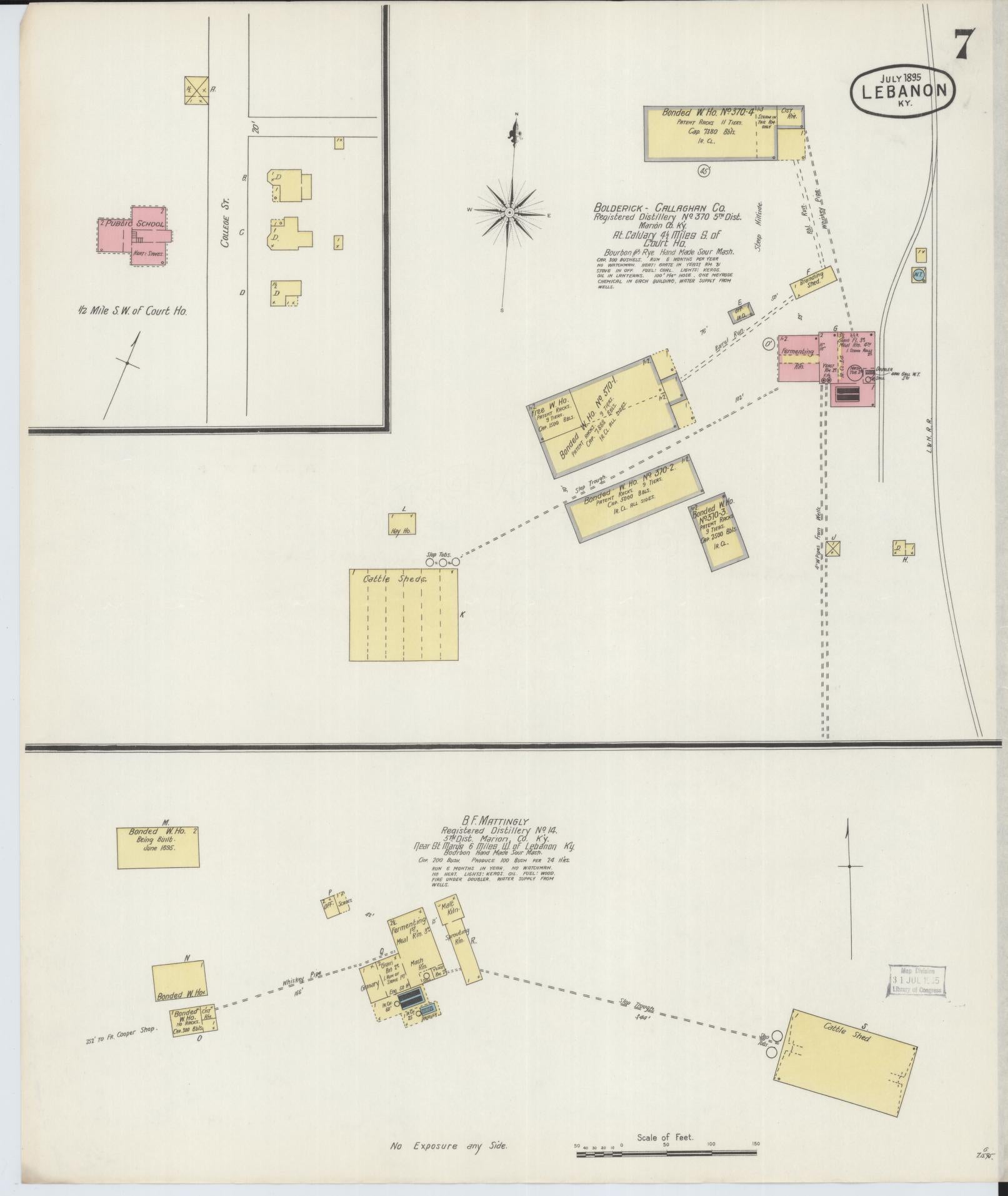 Sanborn Fire Insurance Map from Lebanon, Marion County, Kentucky (1895), Sheet #0007 - Complete Map Set gallery image, historic Sanborn map, vintage wall art, Kentucky Kentucky
