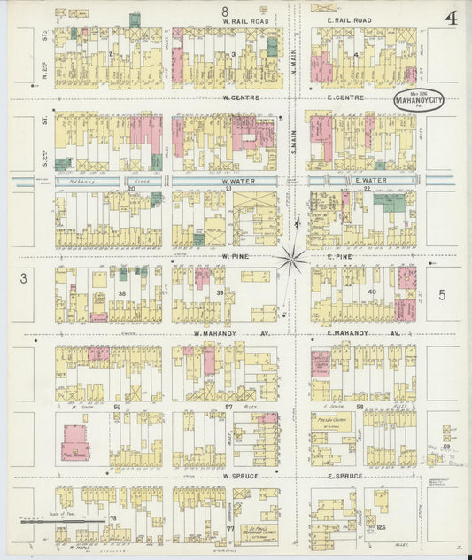 Sanborn Fire Insurance Map from Mahanoy City, Schuylkill County, Pennsylvania (1896), Sheet #0004 - Historic Sanborn Fire Insurance Map Print, vintage old map wall art, antique decor, genealogy gift, Pennsylvania Pennsylvania map