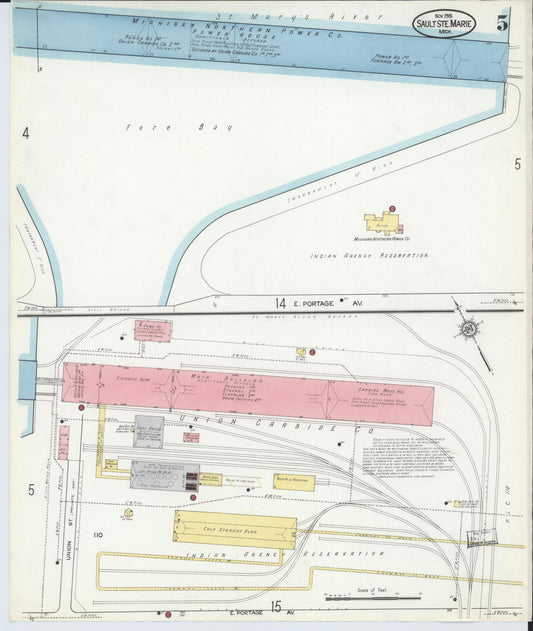 Sanborn Fire Insurance Map from Sault Sainte Marie, Chippewa County, Michigan (1915), Sheet #0005 - Historic Sanborn Fire Insurance Map Print, vintage old map wall art, antique decor, genealogy gift, Michigan Michigan map