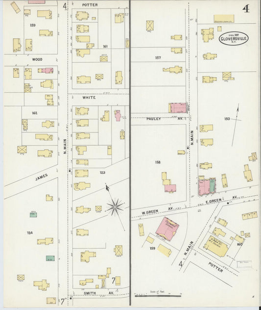 Sanborn Fire Insurance Map from Gloversville, Fulton County, New York (1897), Sheet #0004 - Historic Sanborn Fire Insurance Map Print, vintage old map wall art, antique decor, genealogy gift, New York New York map