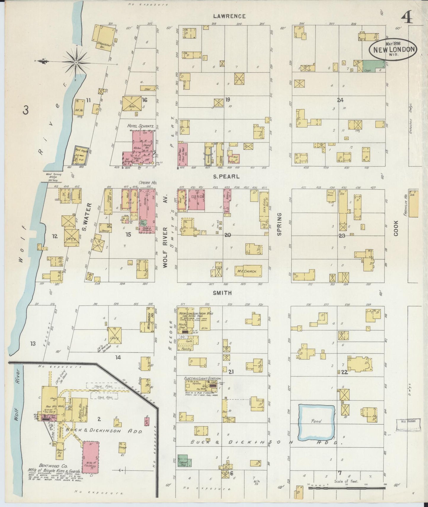 Sanborn Fire Insurance Map from New London, Waupaca and Outagamie Counties, Wisconsin (1898), Sheet #0004 - Historic Sanborn Fire Insurance Map Print, vintage old map wall art, antique decor, genealogy gift, Wisconsin Wisconsin map
