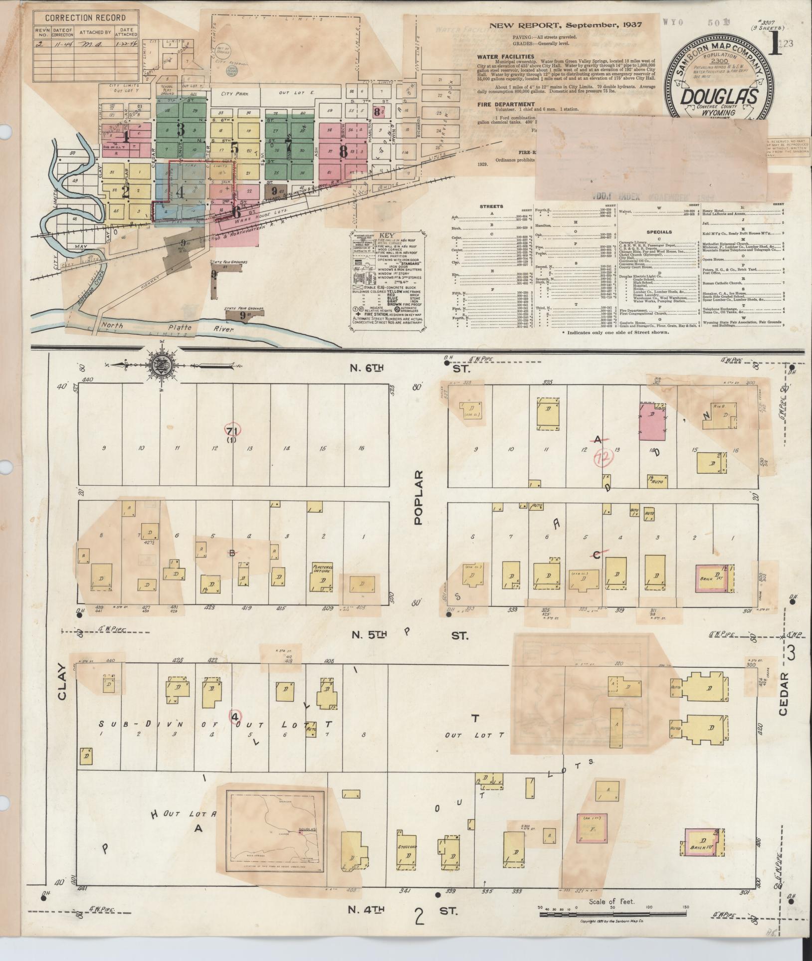 Sanborn Fire Insurance Map from Douglas, Converse County, Wyoming (1944), Sheet #0001 - Complete Map Set gallery image, historic Sanborn map, vintage wall art, Wyoming Wyoming