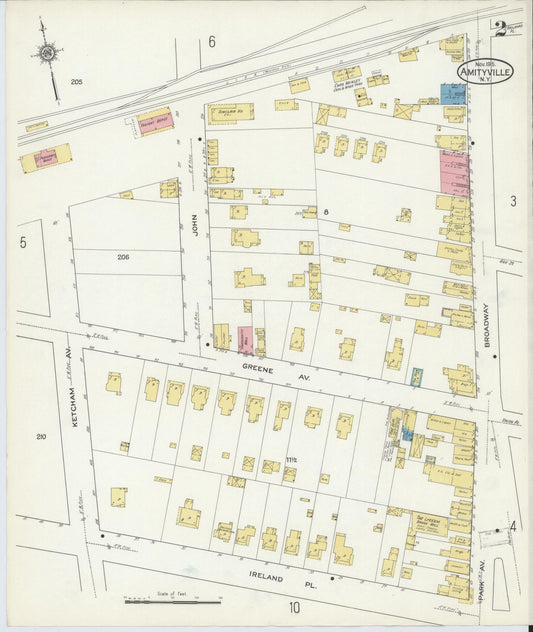 Sanborn Fire Insurance Map from Amityville, Suffolk County, New York (1915), Sheet #0002 - Complete Map Set gallery image, historic Sanborn map, vintage wall art, New York New York