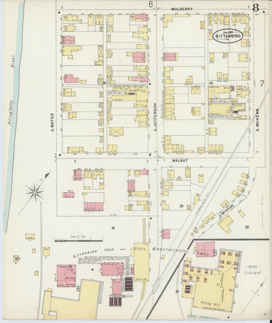 Sanborn Fire Insurance Map from Kittanning, Armstrong County, Pennsylvania (1897), Sheet #0008 - Historic Sanborn Fire Insurance Map Print, vintage old map wall art, antique decor, genealogy gift, Pennsylvania Pennsylvania map