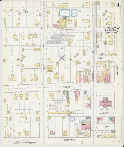 Sanborn Fire Insurance Map from Olney, Richland County, Illinois (1892), Sheet #0004 - Complete Map Set gallery image, historic Sanborn map, vintage wall art, Illinois Illinois