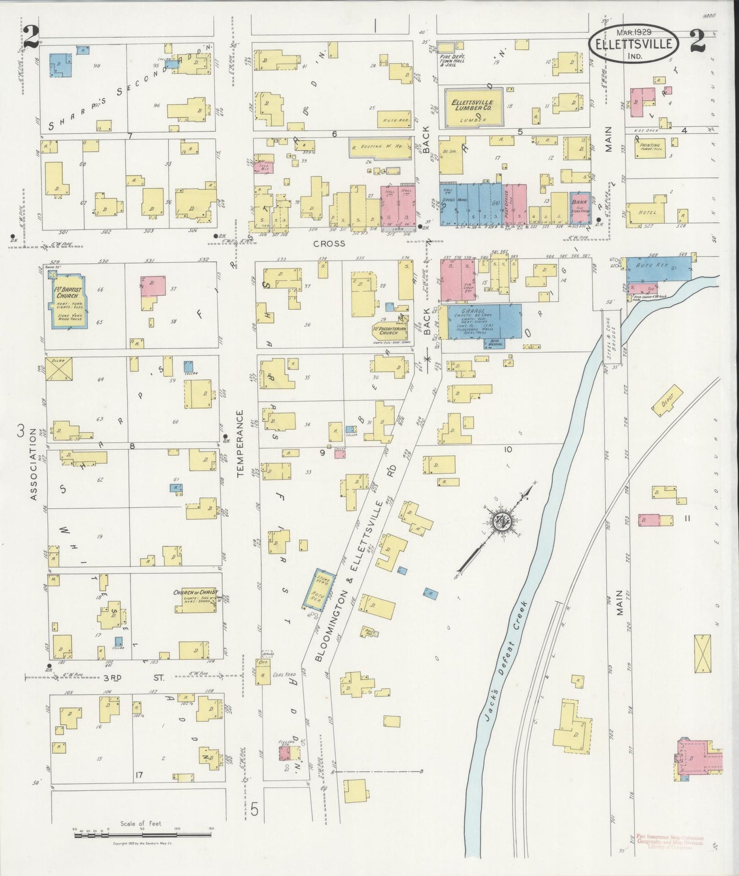 Sanborn Fire Insurance Map from Ellettsville, Monroe County, Indiana (1929), Sheet #0002 - Complete Map Set gallery image, historic Sanborn map, vintage wall art, Indiana Indiana