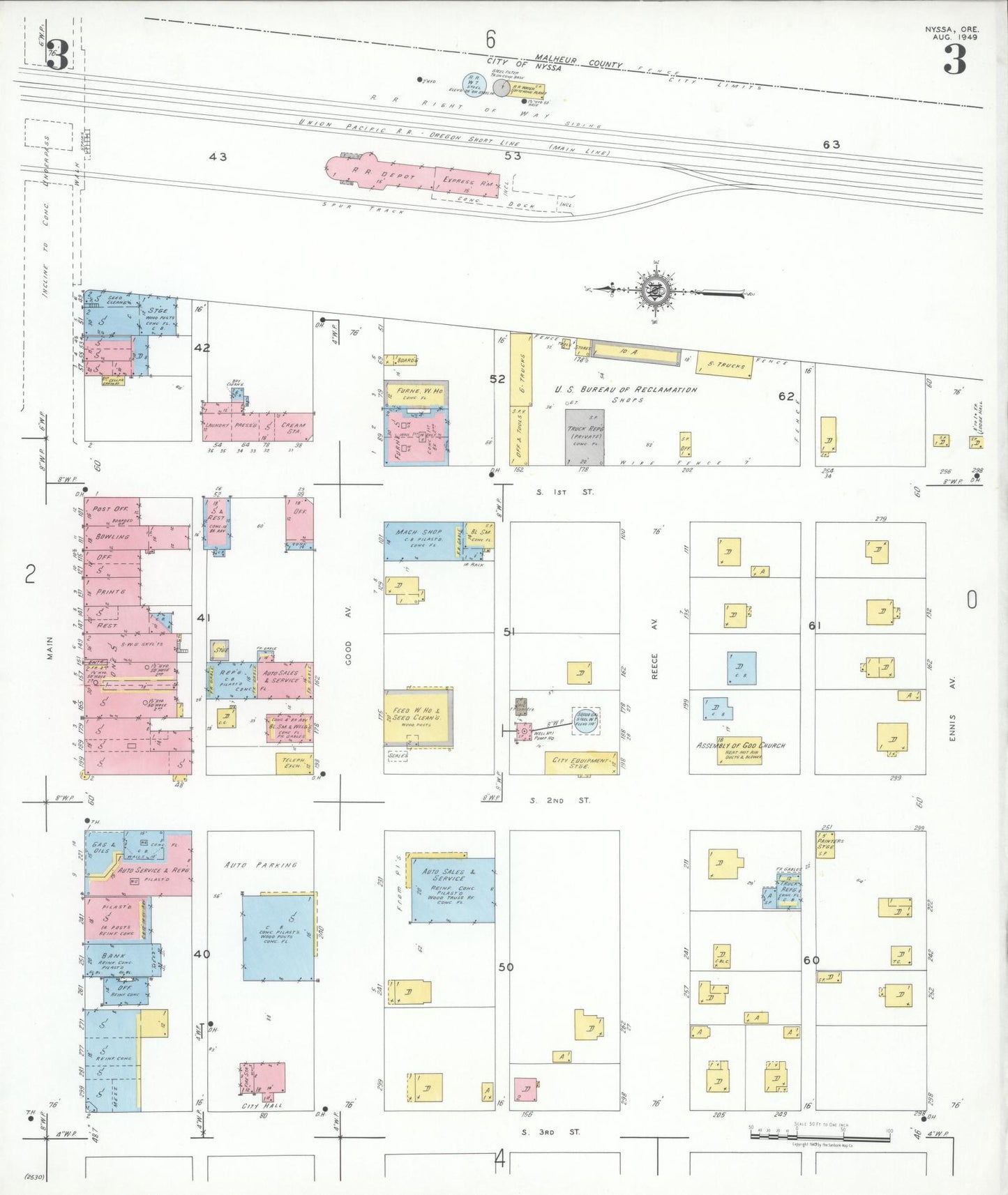 Sanborn Fire Insurance Map from Nyssa, Malheur County, Oregon (1949), Sheet #0003 - Complete Map Set gallery image, historic Sanborn map, vintage wall art, Oregon Oregon