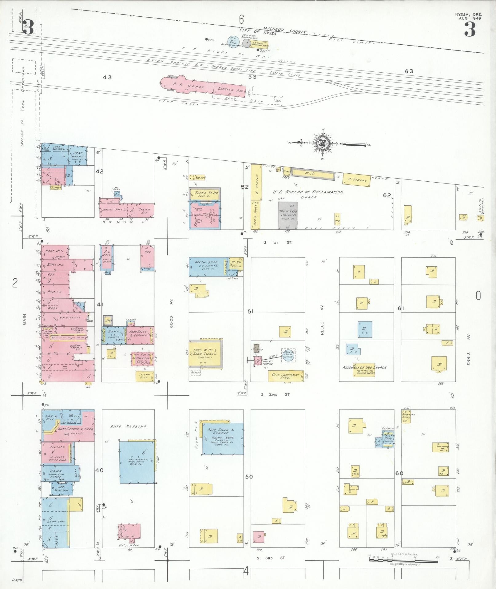 Sanborn Fire Insurance Map from Nyssa, Malheur County, Oregon (1949), Sheet #0003 - Complete Map Set gallery image, historic Sanborn map, vintage wall art, Oregon Oregon