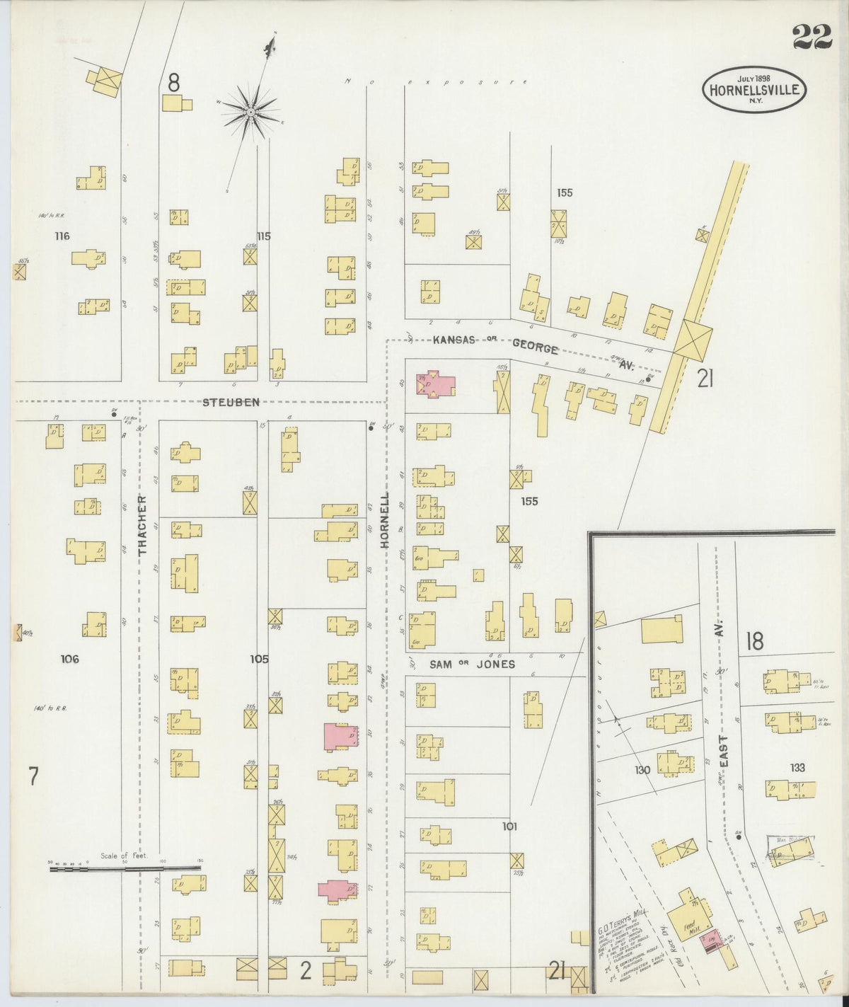 Sanborn Fire Insurance Map from Hornell, Steuben County, New York (1898), Sheet #0022 - Historic Sanborn Fire Insurance Map Print, vintage old map wall art, antique decor, genealogy gift, New York New York map