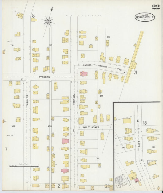 Sanborn Fire Insurance Map from Hornell, Steuben County, New York (1898), Sheet #0022 - Historic Sanborn Fire Insurance Map Print, vintage old map wall art, antique decor, genealogy gift, New York New York map