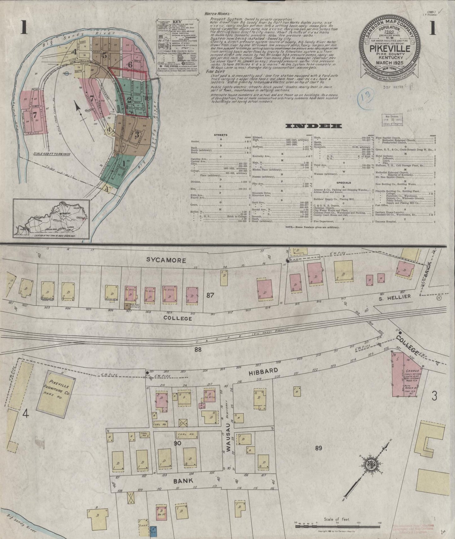 Sanborn Fire Insurance Map from Pikeville, Pike County, Kentucky. (1925) – Historic Sanborn Fire Insurance Map Print