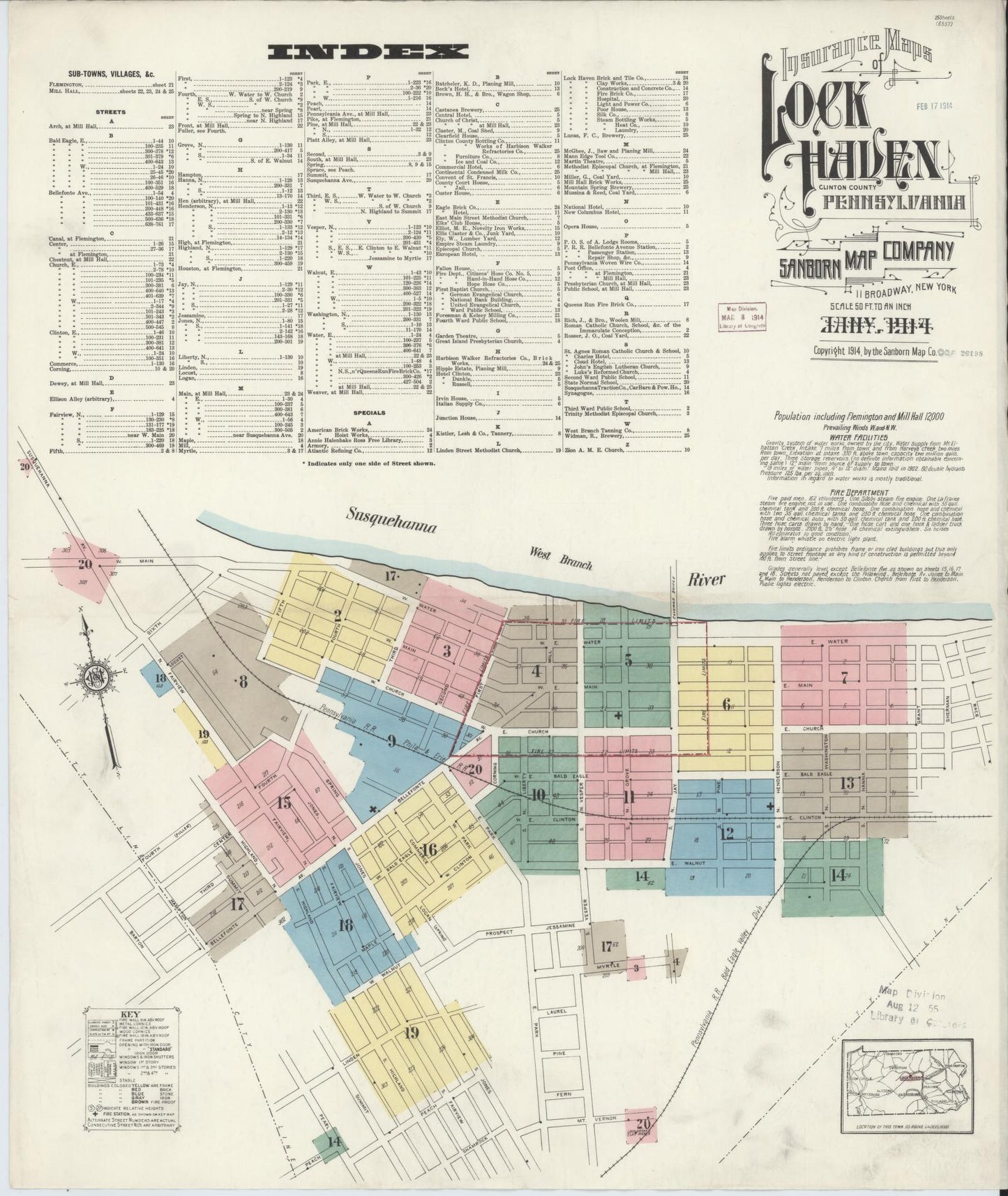 Sanborn Fire Insurance Map from Lock Haven, Clinton County, Pennsylvania (1914), Sheet #0001 - Complete Map Set gallery image, historic Sanborn map, vintage wall art, Pennsylvania Pennsylvania