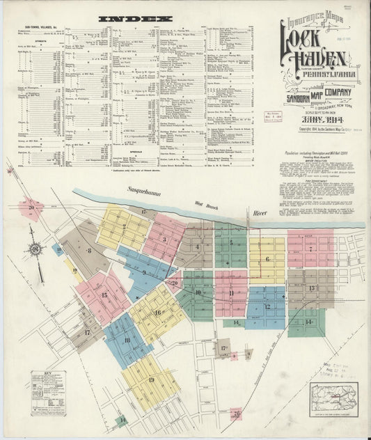 Sanborn Fire Insurance Map from Lock Haven, Clinton County, Pennsylvania (1914), Sheet #0001 - Complete Map Set gallery image, historic Sanborn map, vintage wall art, Pennsylvania Pennsylvania