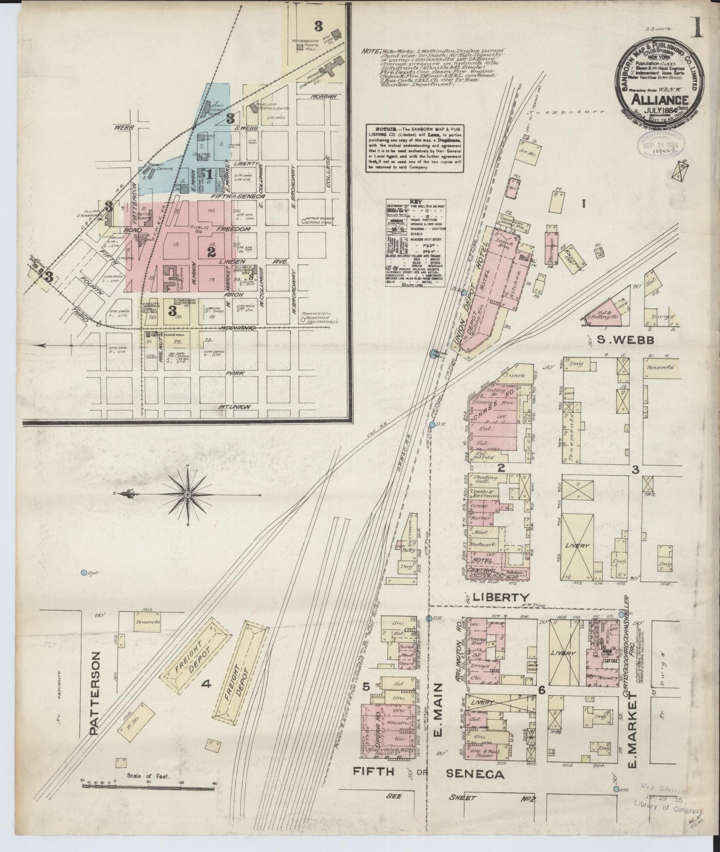 Sanborn Fire Insurance Map from Alliance, Stark County, Ohio (1884), Sheet #0001 - Historic Sanborn Fire Insurance Map Print, vintage old map wall art, antique decor, genealogy gift, Ohio Ohio map