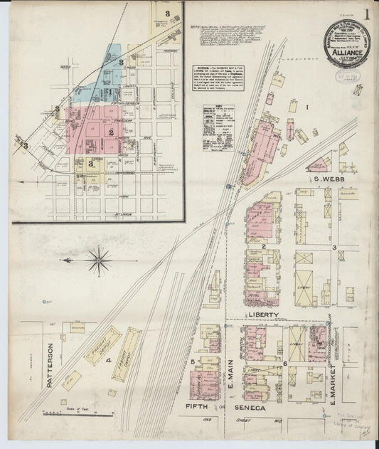Sanborn Fire Insurance Map from Alliance, Stark County, Ohio (1884), Sheet #0001 - Historic Sanborn Fire Insurance Map Print, vintage old map wall art, antique decor, genealogy gift, Ohio Ohio map