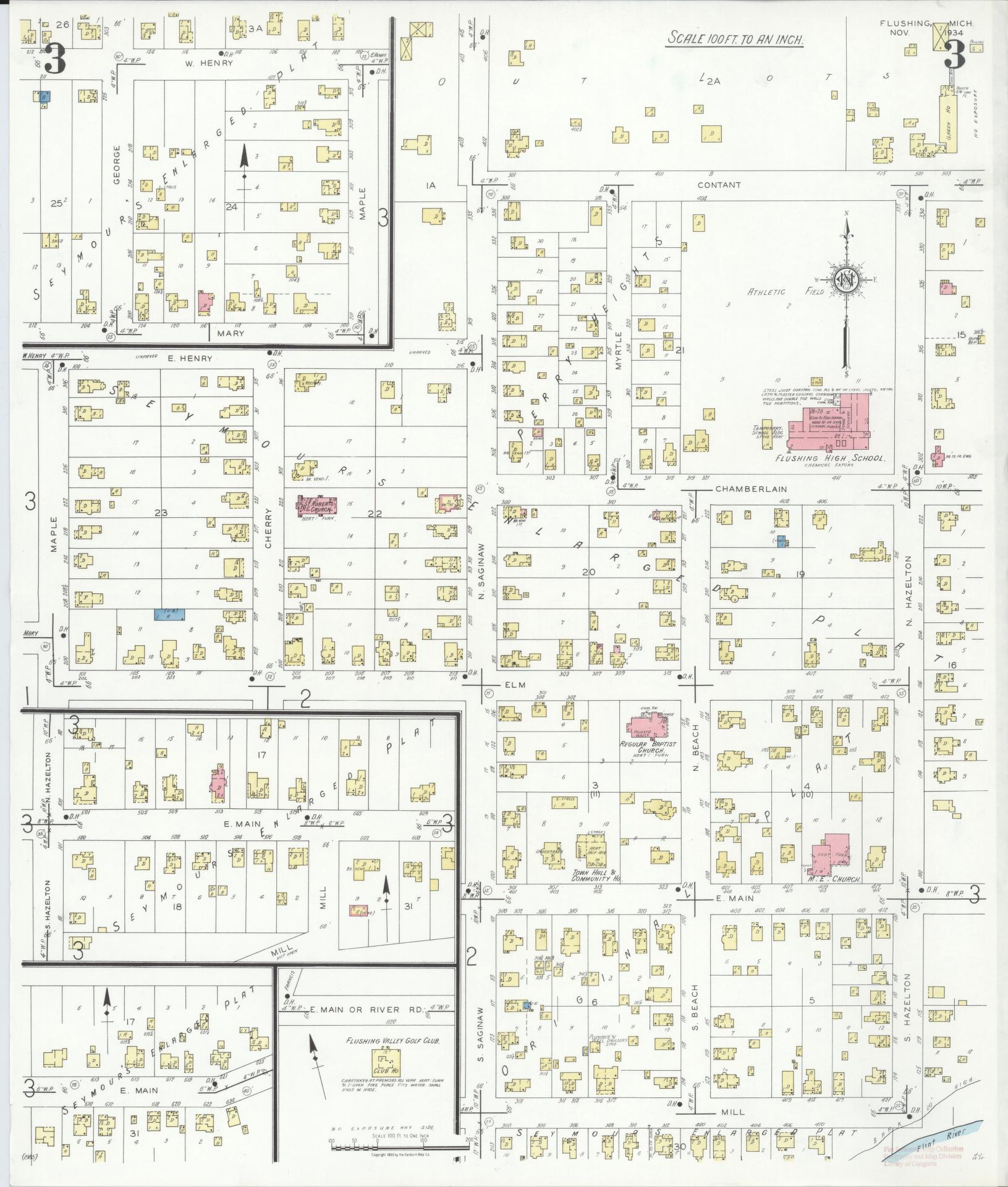 Sanborn Fire Insurance Map from Flushing, Genesee County, Michigan (1934), Sheet #0003 - Complete Map Set gallery image, historic Sanborn map, vintage wall art, Michigan Michigan