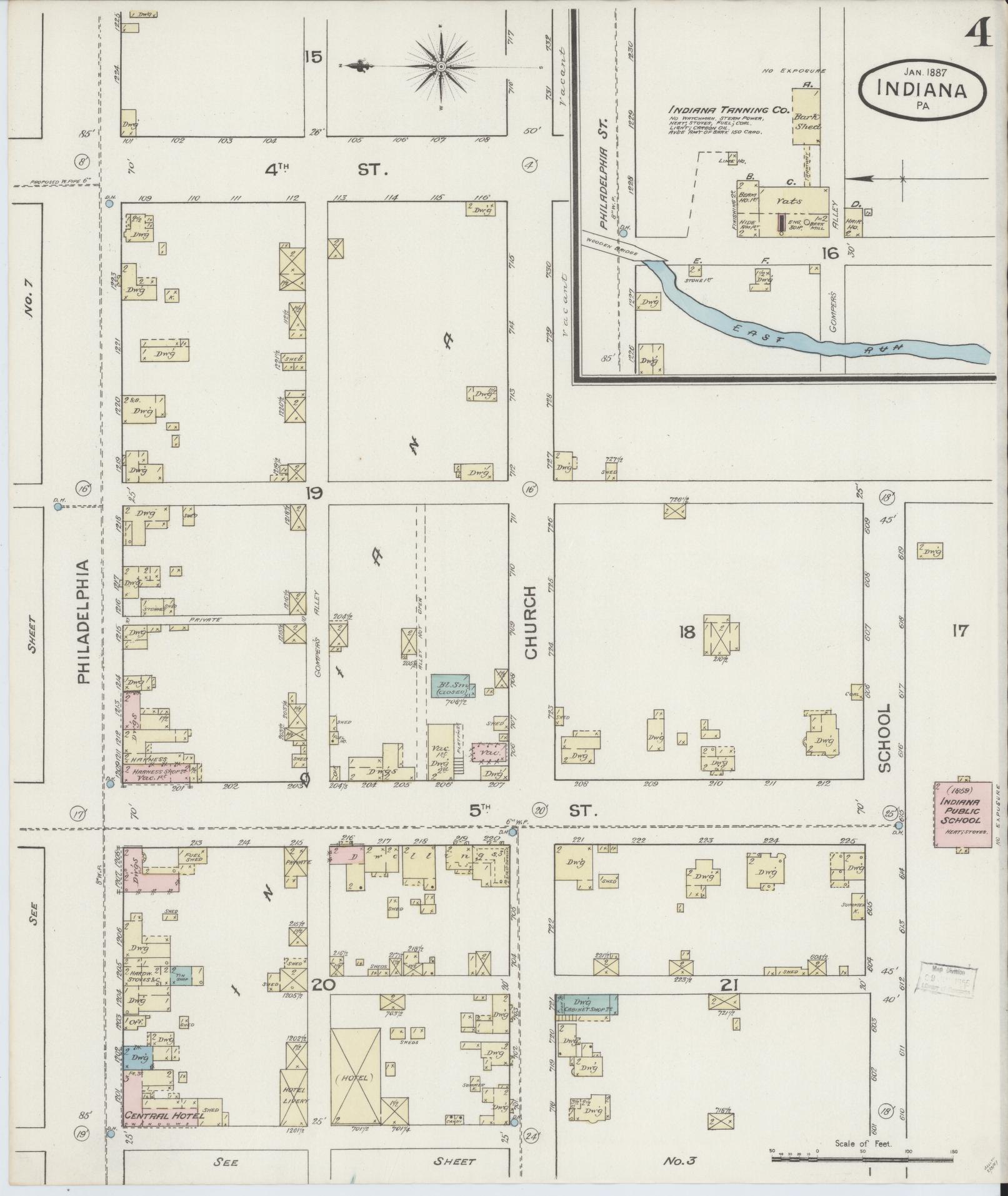 Sanborn Fire Insurance Map from Indiana, Indiana County, Pennsylvania (1887), Sheet #0004 - Historic Sanborn Fire Insurance Map Print, vintage old map wall art, antique decor, genealogy gift, Sanborn Fire Insurance Map from Indiana Indiana map