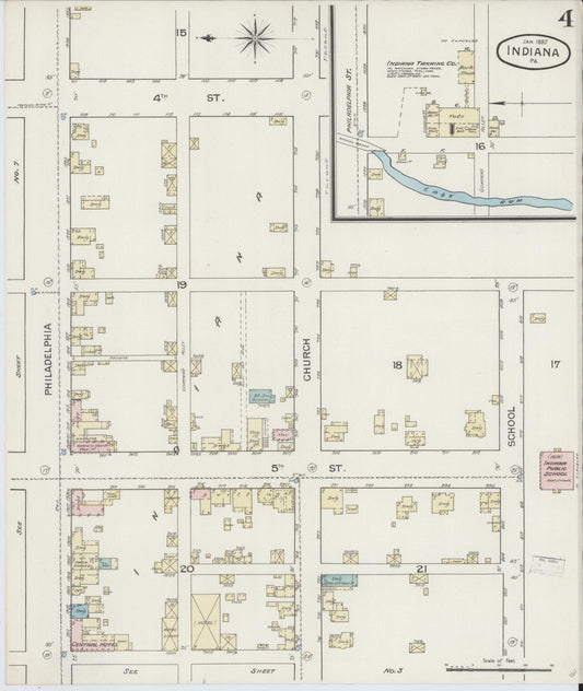 Sanborn Fire Insurance Map from Indiana, Indiana County, Pennsylvania (1887), Sheet #0004 - Historic Sanborn Fire Insurance Map Print, vintage old map wall art, antique decor, genealogy gift, Sanborn Fire Insurance Map from Indiana Indiana map