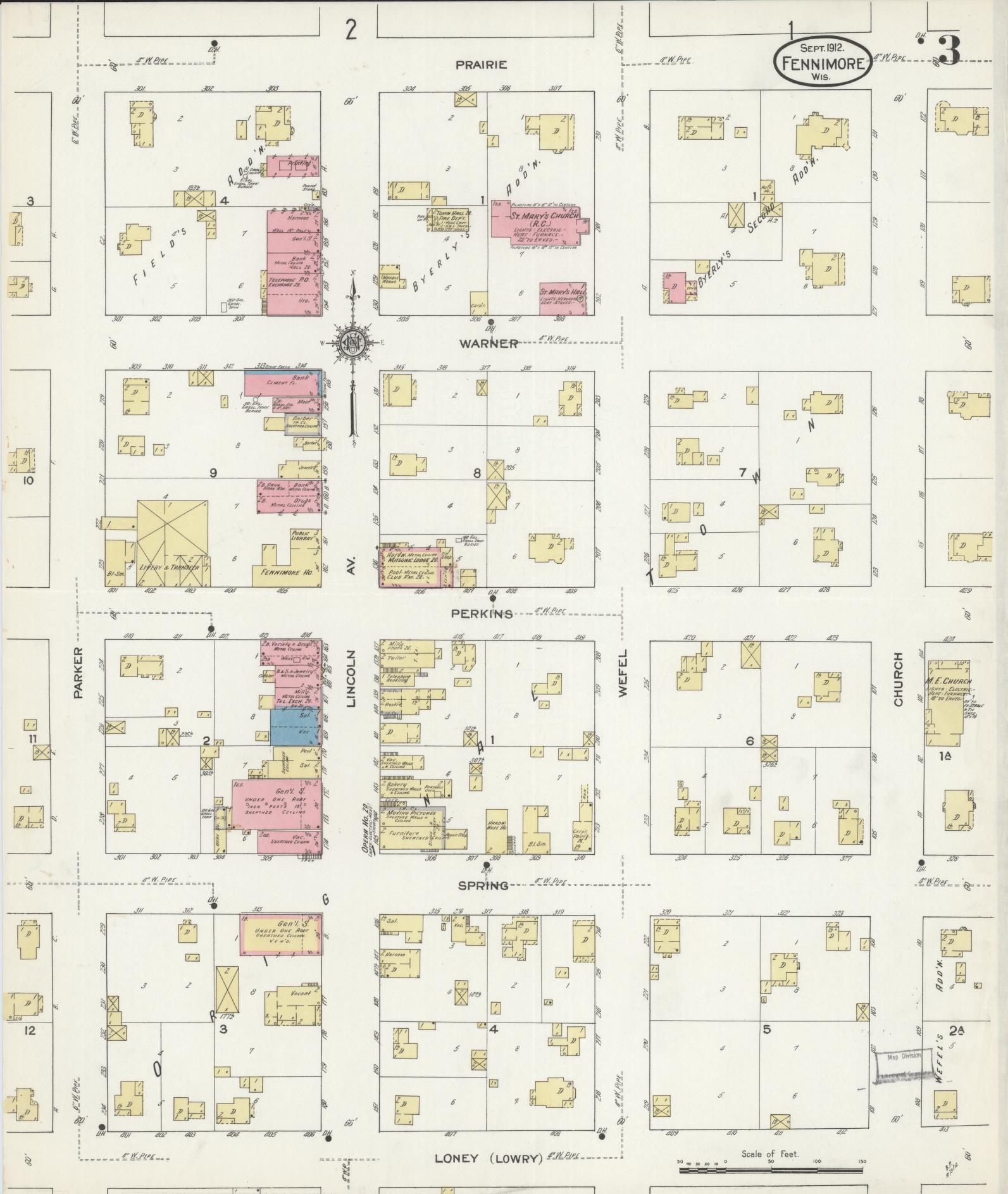 Sanborn Fire Insurance Map from Fennimore, Grant County, Wisconsin (1912), Sheet #0003 - Complete Map Set gallery image, historic Sanborn map, vintage wall art, Wisconsin Wisconsin