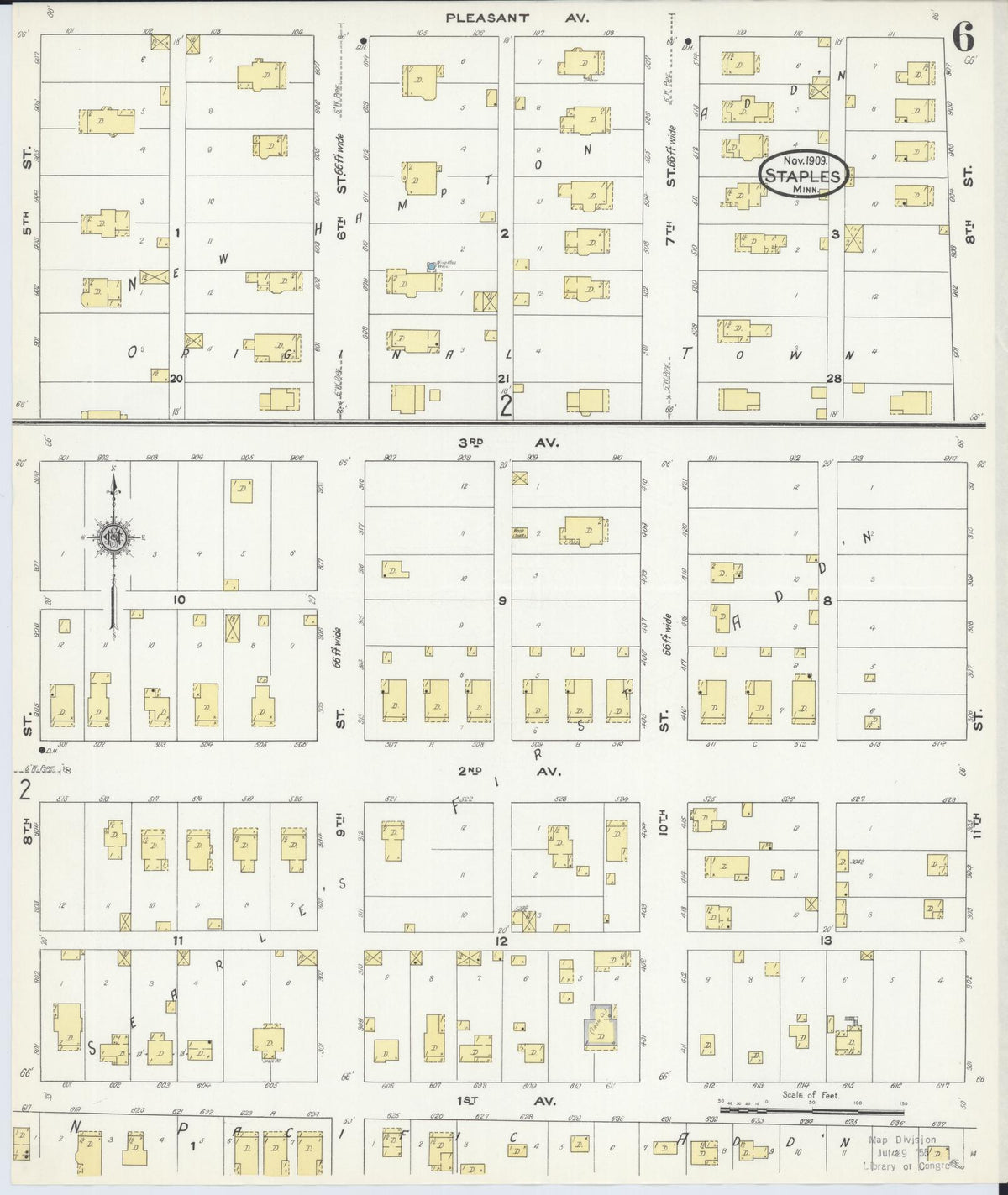 Sanborn Fire Insurance Map from Staples, Todd County, Minnesota (1909), Sheet #0006 - Historic Sanborn Fire Insurance Map Print, vintage old map wall art, antique decor, genealogy gift, Minnesota Minnesota map