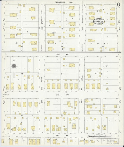 Sanborn Fire Insurance Map from Staples, Todd County, Minnesota (1909), Sheet #0006 - Historic Sanborn Fire Insurance Map Print, vintage old map wall art, antique decor, genealogy gift, Minnesota Minnesota map