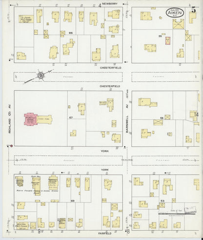 Sanborn Fire Insurance Map from Aiken, Aiken County, South Carolina (1918), Sheet #0005 - Complete Map Set gallery image, historic Sanborn map, vintage wall art, South Carolina South Carolina