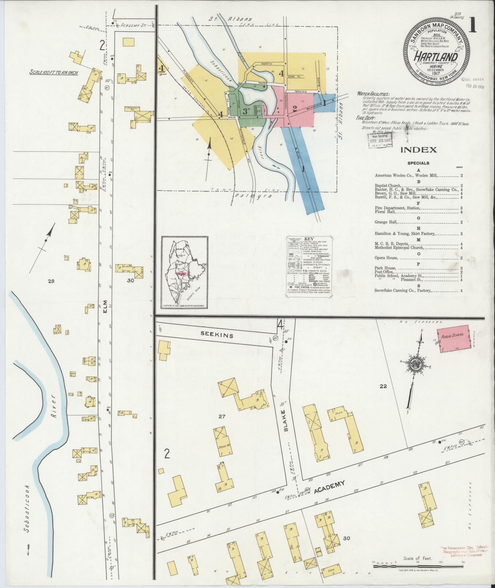 Sanborn Fire Insurance Map from Hartland, Somerset County, Maine (1917), Sheet #0001 - Complete Map Set gallery image, historic Sanborn map, vintage wall art, Maine Maine