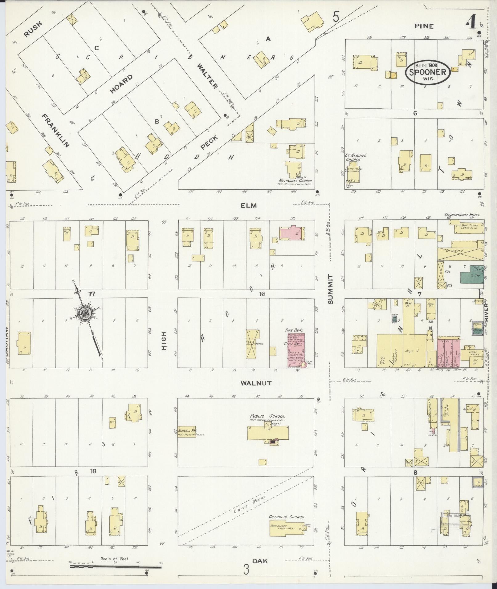 Sanborn Fire Insurance Map from Spooner, Washburn County, Wisconsin (1909), Sheet #0004 - Complete Map Set gallery image, historic Sanborn map, vintage wall art, Wisconsin Wisconsin