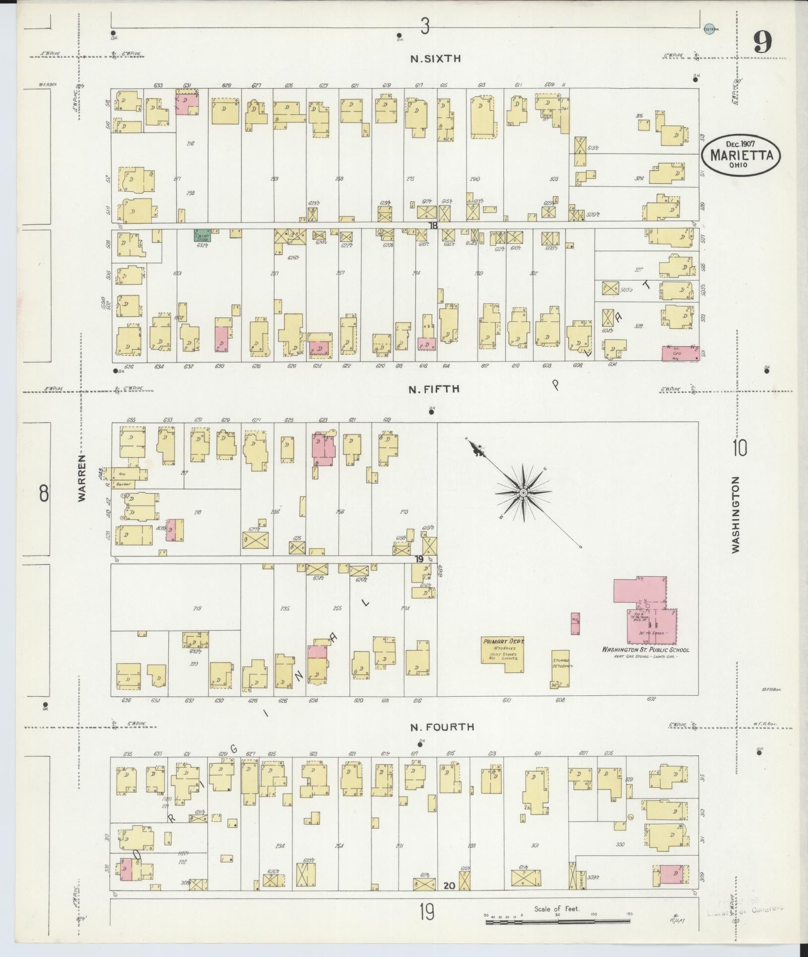 Sanborn Fire Insurance Map from Marietta, Washington County, Ohio (1907), Sheet #0009 - Historic Sanborn Fire Insurance Map Print, vintage old map wall art, antique decor, genealogy gift, Ohio Ohio map
