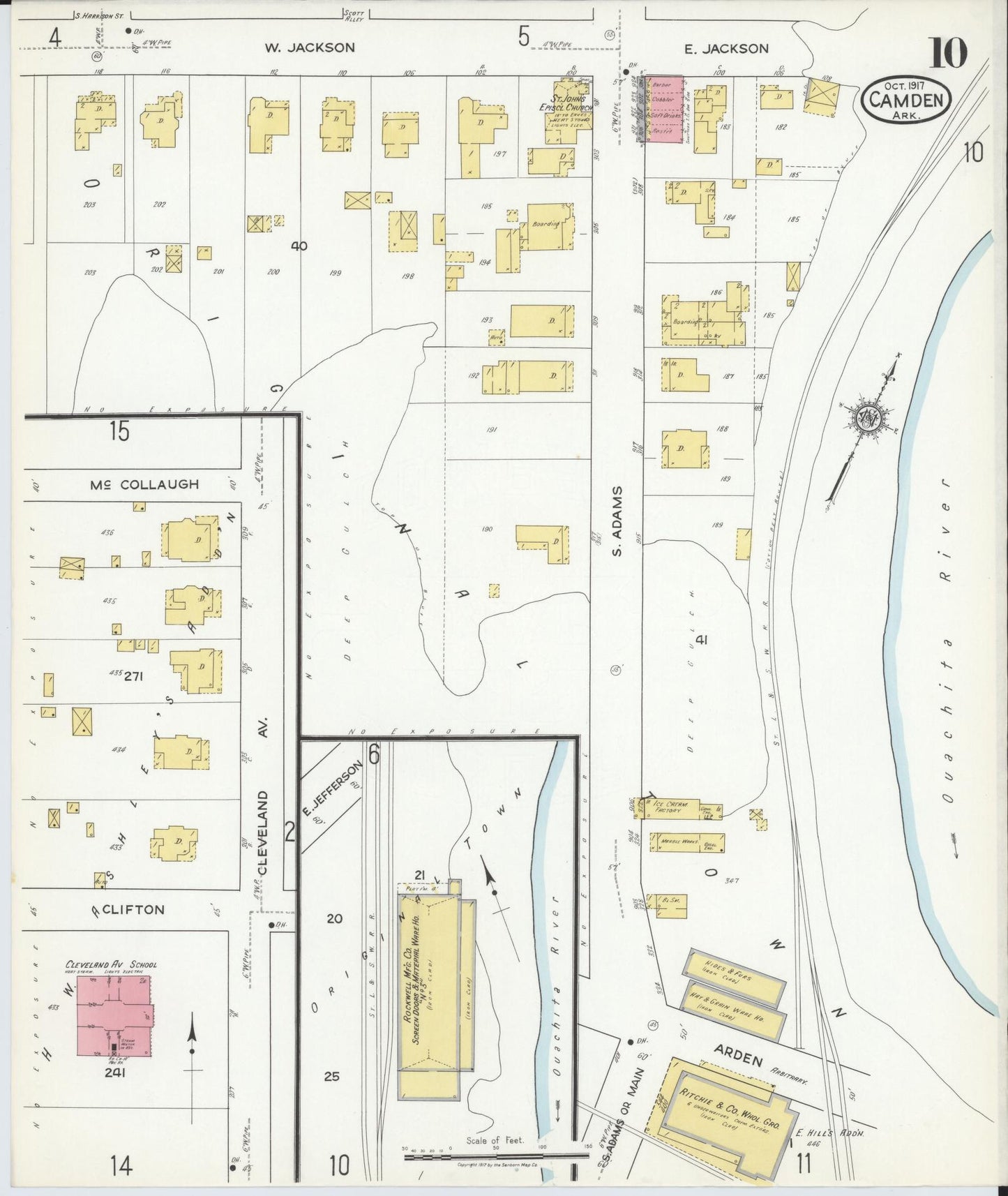 Sanborn Fire Insurance Map from Camden, Ouachita County, Arkansas (1917), Sheet #0010 - Complete Map Set gallery image, historic Sanborn map, vintage wall art, Arkansas Arkansas