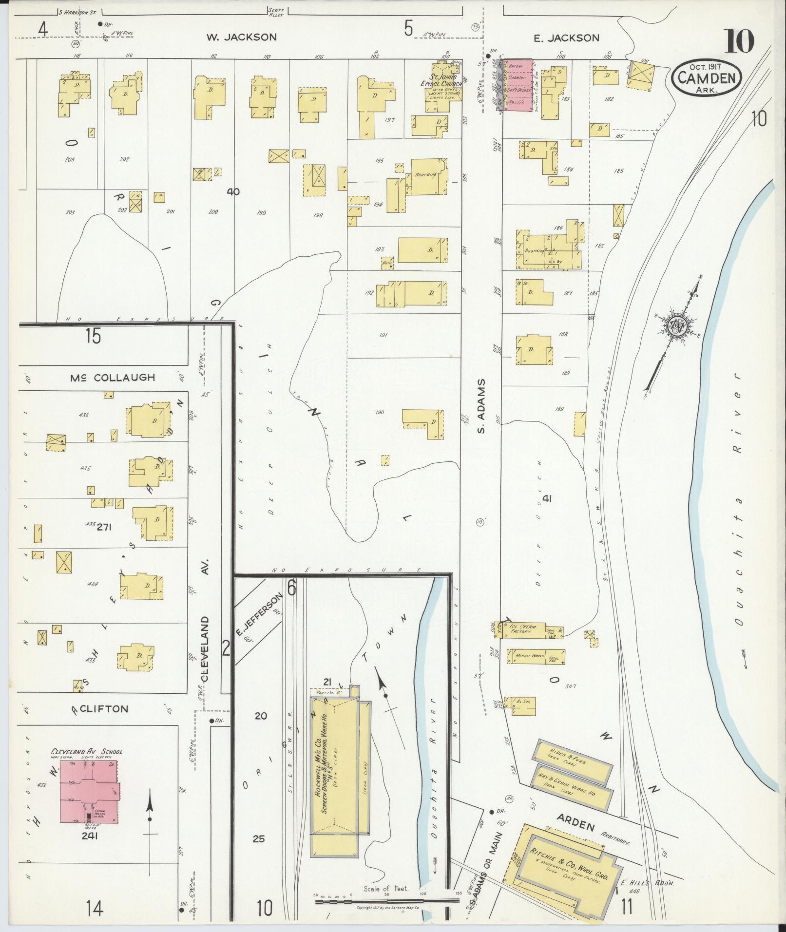 Sanborn Fire Insurance Map from Camden, Ouachita County, Arkansas (1917), Sheet #0010 - Complete Map Set gallery image, historic Sanborn map, vintage wall art, Arkansas Arkansas