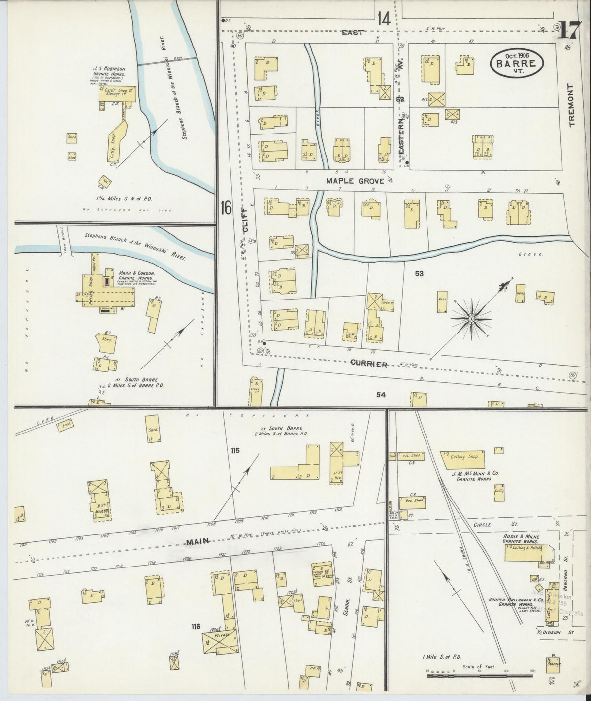 Sanborn Fire Insurance Map from Barre, Washington County, Vermont (1905), Sheet #0017 - Historic Sanborn Fire Insurance Map Print, vintage old map wall art, antique decor, genealogy gift, Vermont Vermont map