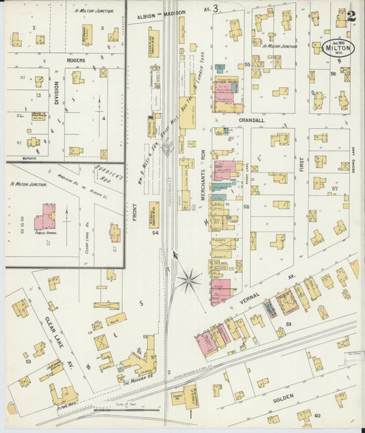 Sanborn Fire Insurance Map from Milton, Rock County, Wisconsin (1900), Sheet #0002 - Historic Sanborn Fire Insurance Map Print, vintage old map wall art, antique decor, genealogy gift, Wisconsin Wisconsin map