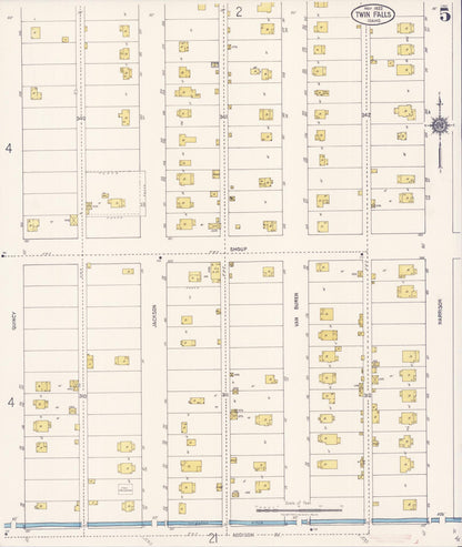 Sanborn Fire Insurance Map from Twin Falls, Twin Falls County, Idaho (1922), Sheet #0005 - Complete Map Set gallery image, historic Sanborn map, vintage wall art, Falls Idaho