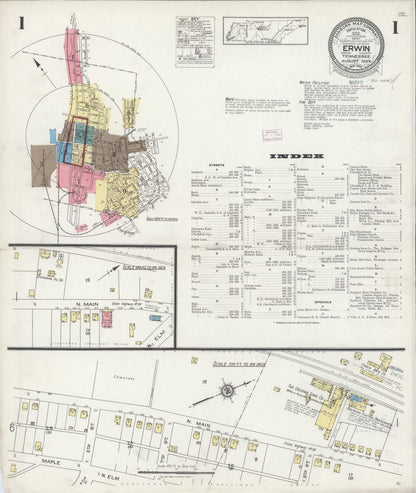 Sanborn Fire Insurance Map from Erwin, Unicoi County, Tennessee (1925), Sheet #0001 - Complete Map Set gallery image, historic Sanborn map, vintage wall art, Tennessee Tennessee
