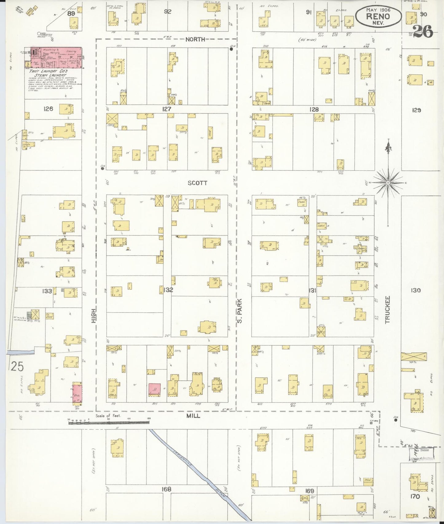 Sanborn Fire Insurance Map from Reno, Washoe County, Nevada (1906), Sheet #0026 - Historic Sanborn Fire Insurance Map Print, vintage old map wall art, antique decor, genealogy gift, Nevada Nevada map