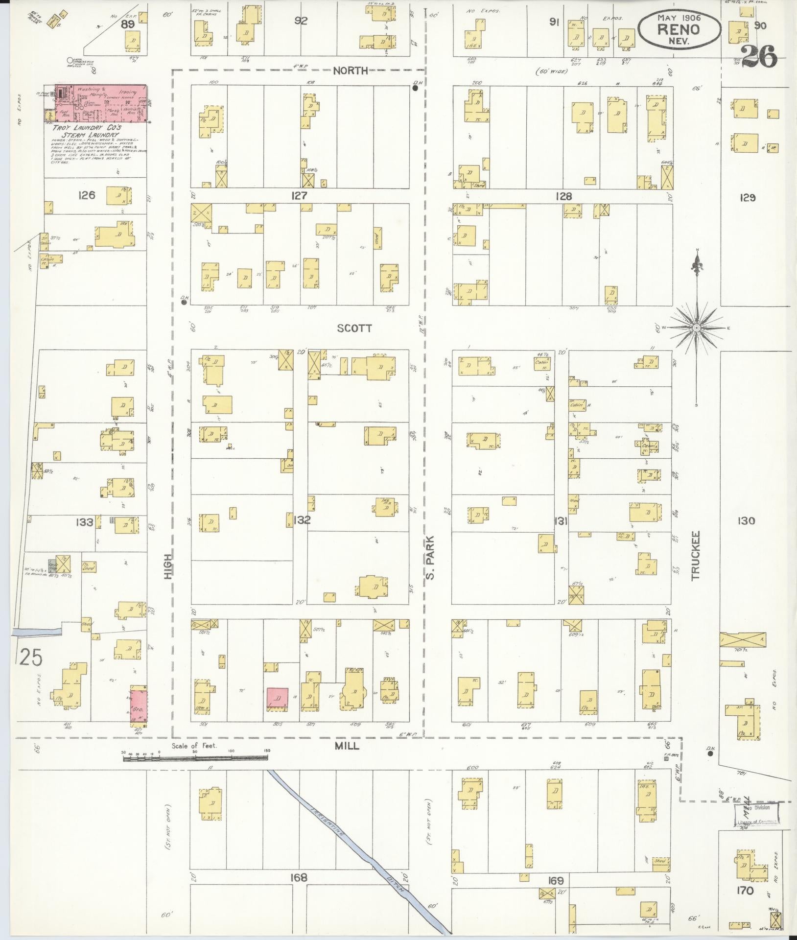 Sanborn Fire Insurance Map from Reno, Washoe County, Nevada (1906), Sheet #0026 - Historic Sanborn Fire Insurance Map Print, vintage old map wall art, antique decor, genealogy gift, Nevada Nevada map