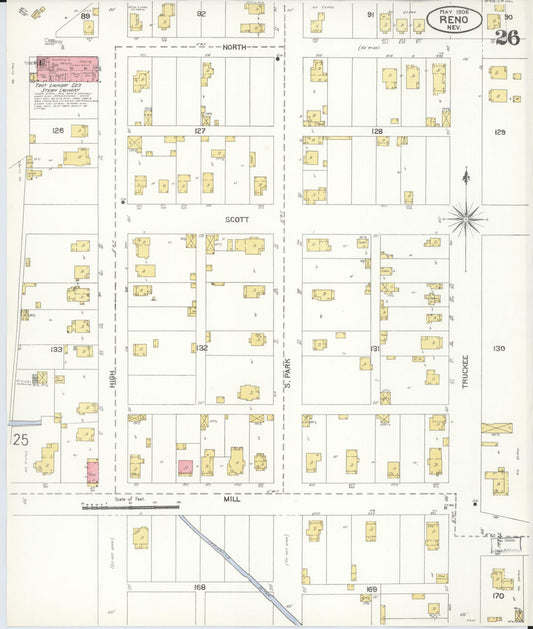 Sanborn Fire Insurance Map from Reno, Washoe County, Nevada (1906), Sheet #0026 - Historic Sanborn Fire Insurance Map Print, vintage old map wall art, antique decor, genealogy gift, Nevada Nevada map