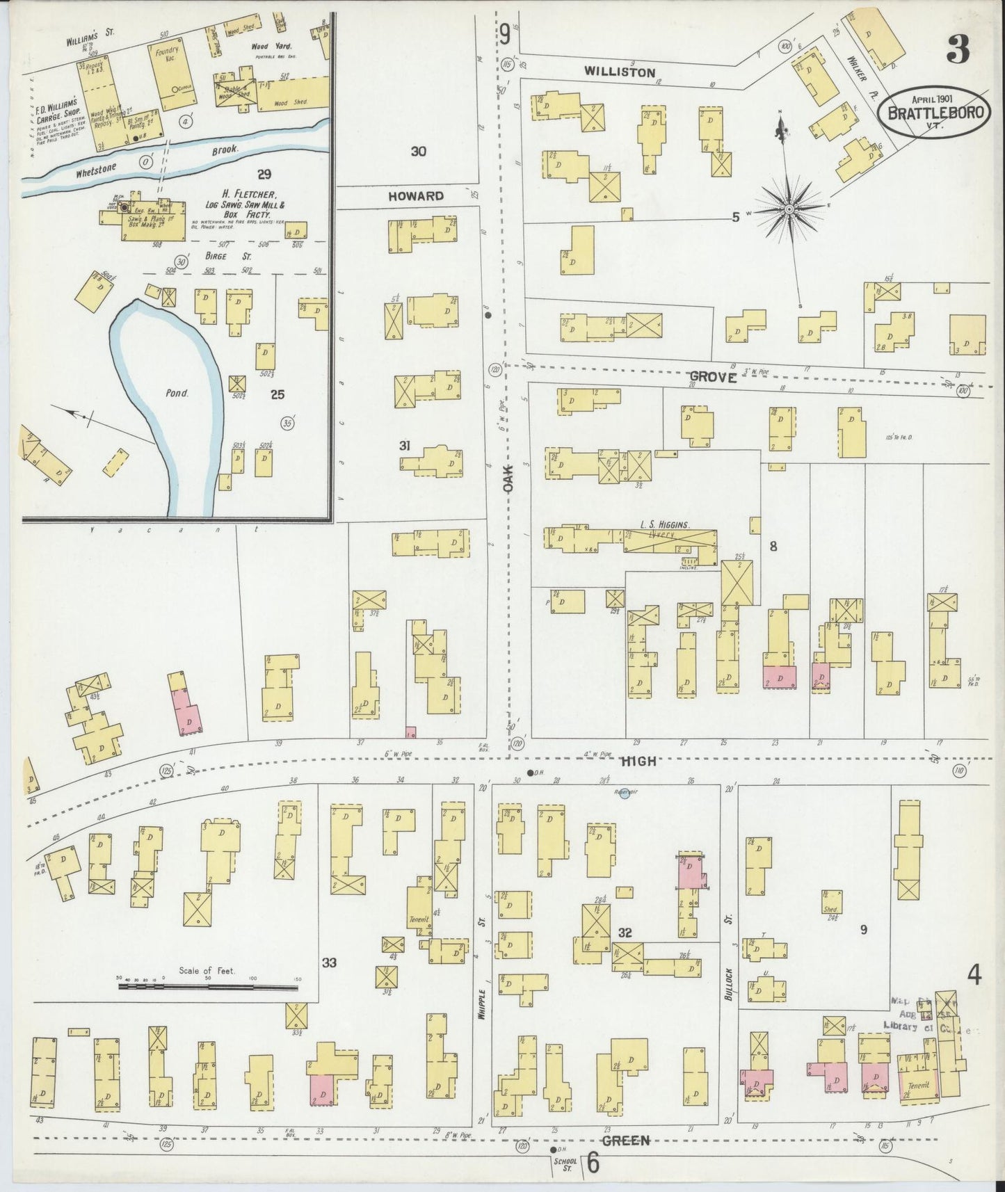 Sanborn Fire Insurance Map from Brattleboro, Windham County, Vermont (1901), Sheet #0003 - Complete Map Set gallery image, historic Sanborn map, vintage wall art, Vermont Vermont